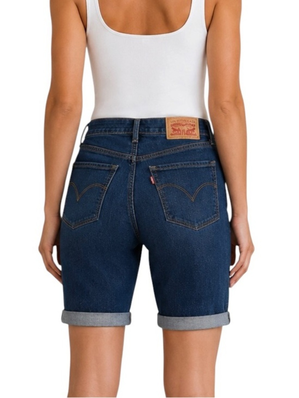 Levi's Women's Bermuda Jean Shorts Dark Blue Size 30 Mid Rise Rolled Hem